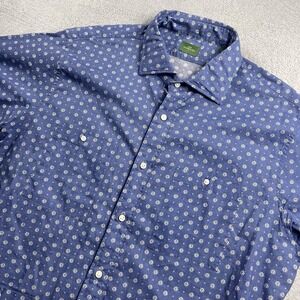 Sid Mashburn Shirt Men Medium Blue Geometric Button Down Short Sleeve Cotton